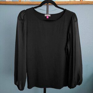 VINCE CAMUTO Knit Top w/ Chiffon Sleeves Size L